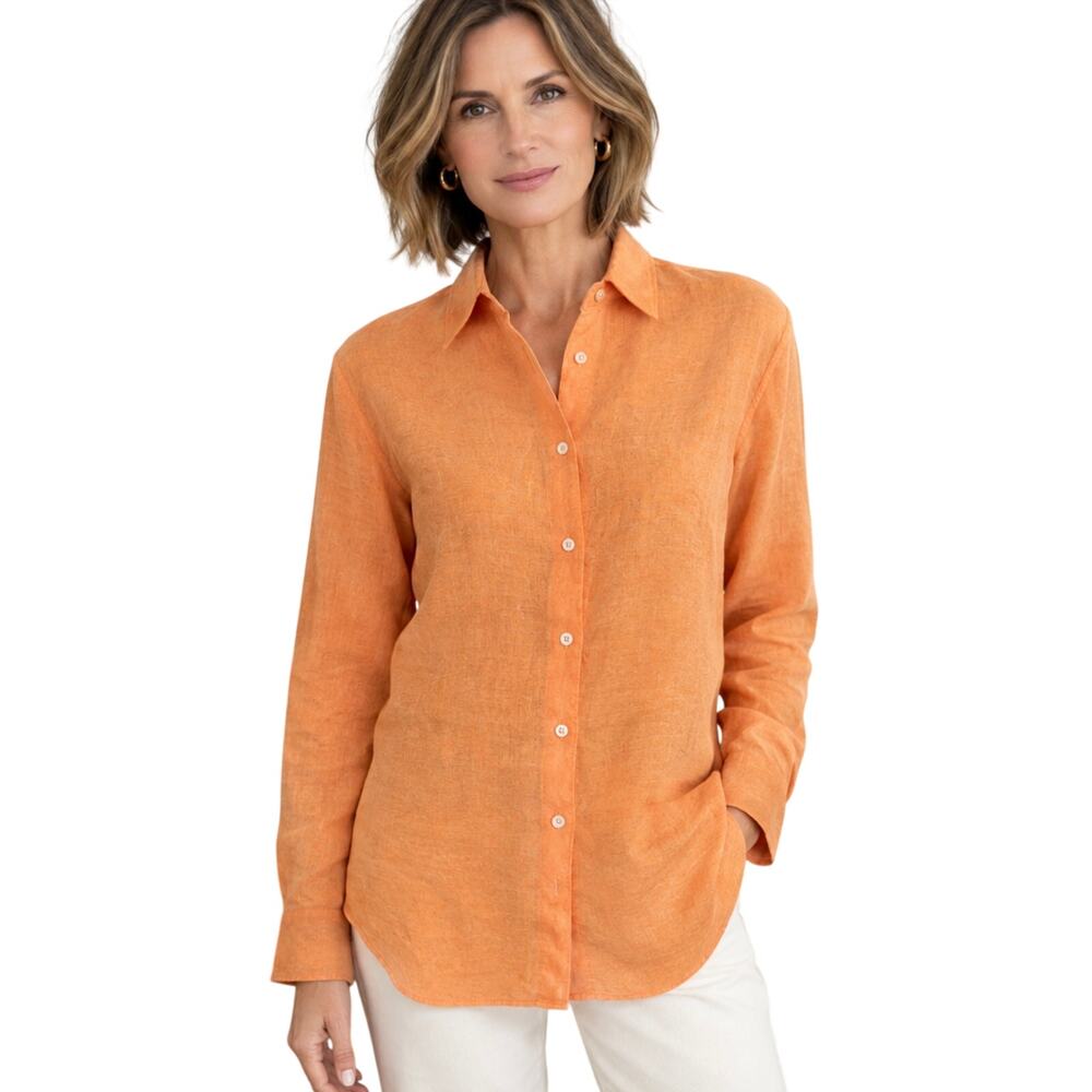 Aspesi Womens Camicia Linen LS Mod Shirt in Orange IT 40 US 4